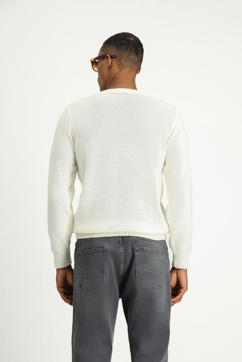 Off-white crew neck regular fit patterned knit sweater