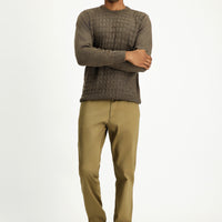 Medium Mink Crew Neck Regular Fit Patterned Knit Sweater
