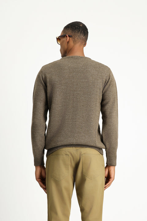 Medium Mink Crew Neck Regular Fit Patterned Knit Sweater
