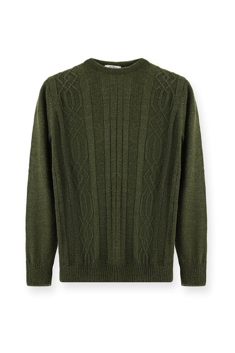 Medium Khaki Crew Neck Regular Fit Patterned Knit Sweater