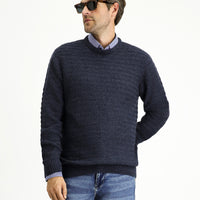 Indigo Crew Neck Regular Fit Patterned Knit Sweater