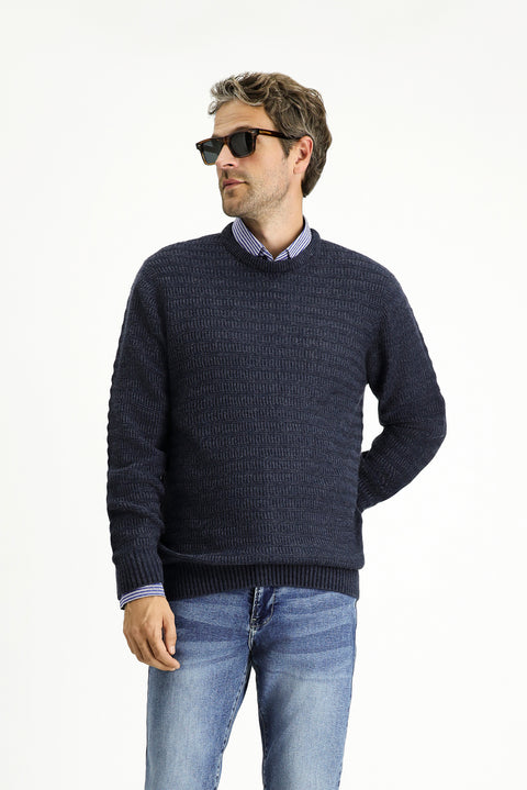 Indigo Crew Neck Regular Fit Patterned Knit Sweater