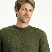 Medium Khaki Crew Neck Regular Fit Patterned Knit Sweater