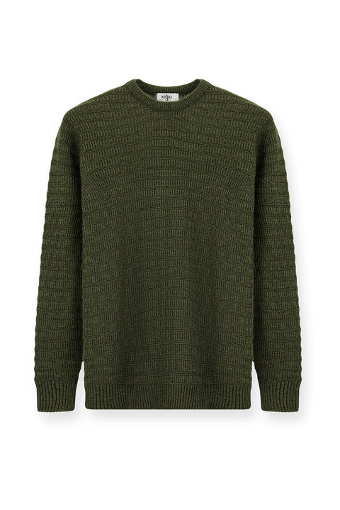 Medium Khaki Crew Neck Regular Fit Patterned Knit Sweater