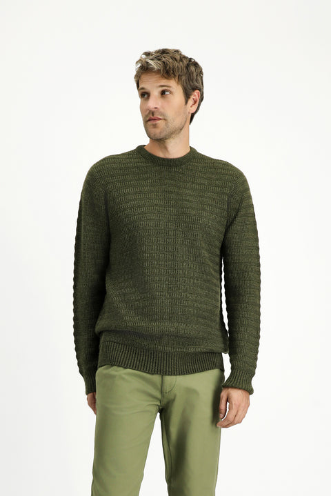 Medium Khaki Crew Neck Regular Fit Patterned Knit Sweater