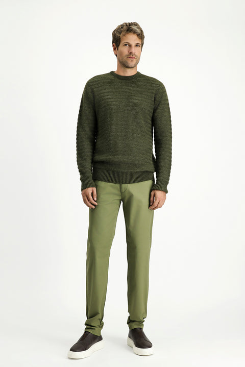 Medium Khaki Crew Neck Regular Fit Patterned Knit Sweater