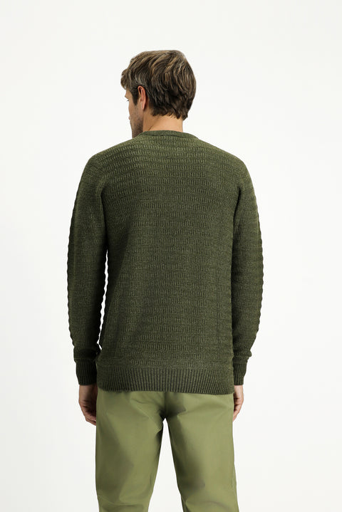 Medium Khaki Crew Neck Regular Fit Patterned Knit Sweater