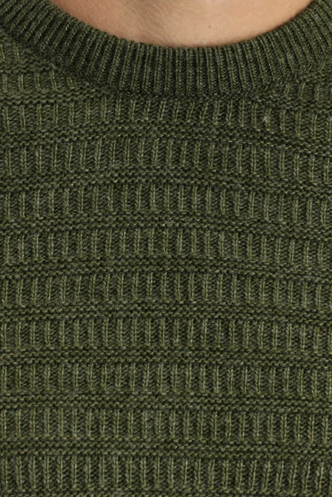 Medium Khaki Crew Neck Regular Fit Patterned Knit Sweater