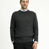 Medium Anthracite Crew Neck Regular Fit Patterned Knit Sweater