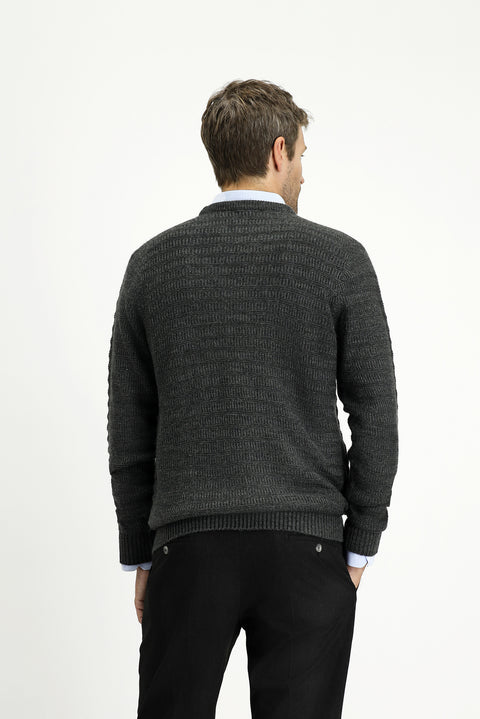 Medium Anthracite Crew Neck Regular Fit Patterned Knit Sweater
