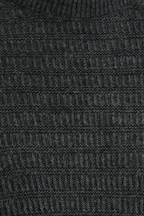Medium Anthracite Crew Neck Regular Fit Patterned Knit Sweater