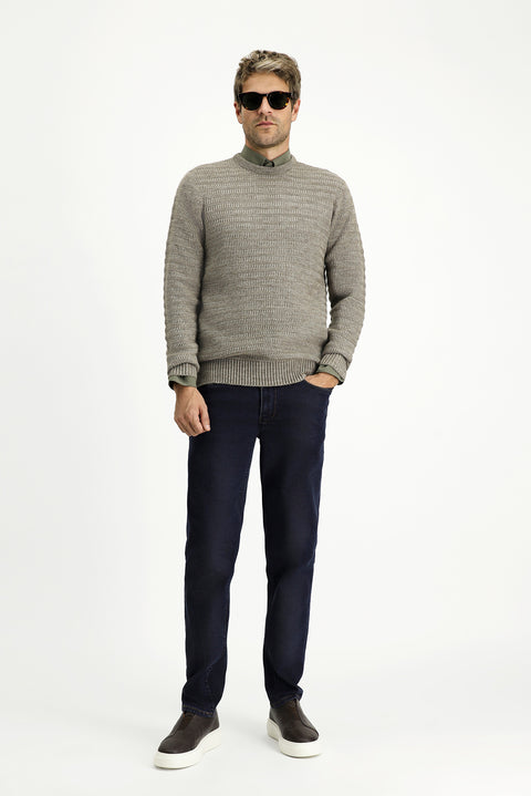 Light Mink Crew Neck Regular Fit Patterned Knit Sweater