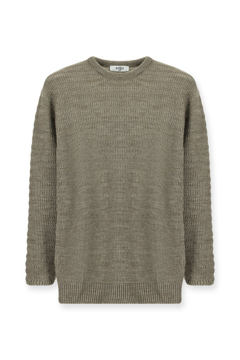 Light Mink Crew Neck Regular Fit Patterned Knit Sweater