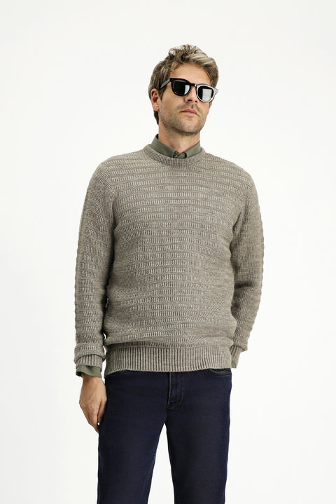 Light Mink Crew Neck Regular Fit Patterned Knit Sweater