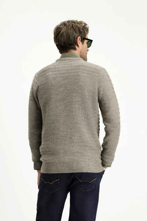 Light Mink Crew Neck Regular Fit Patterned Knit Sweater