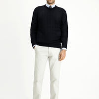 Dark Navy Crew Neck Regular Fit Patterned Knit Sweater