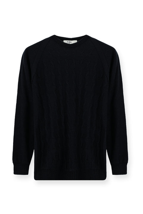 Dark Navy Crew Neck Regular Fit Patterned Knit Sweater