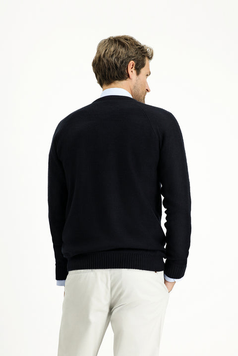 Dark Navy Crew Neck Regular Fit Patterned Knit Sweater