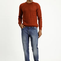 Tile-colored Crew Neck Regular Fit Patterned Knit Sweater