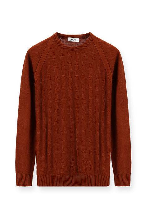 Tile-colored Crew Neck Regular Fit Patterned Knit Sweater