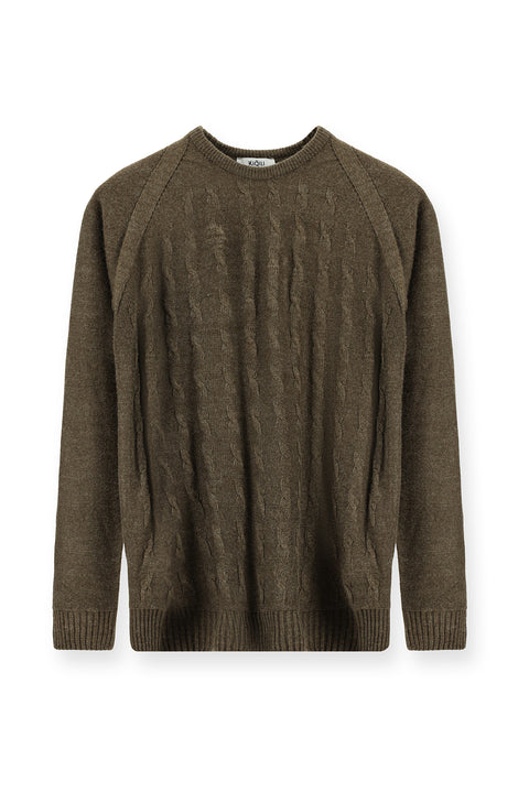 Medium Mink Crew Neck Regular Fit Patterned Knit Sweater