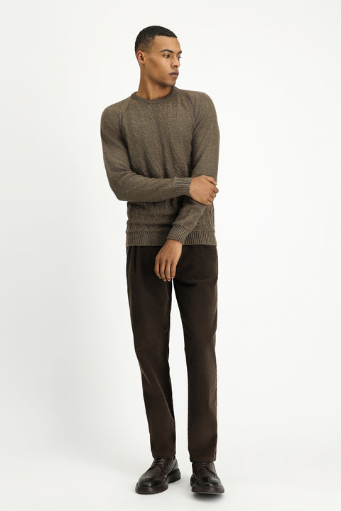 Medium Mink Crew Neck Regular Fit Patterned Knit Sweater