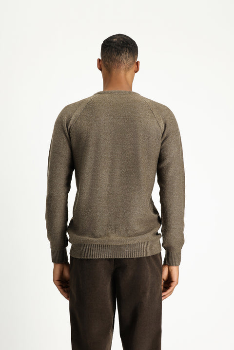 Medium Mink Crew Neck Regular Fit Patterned Knit Sweater