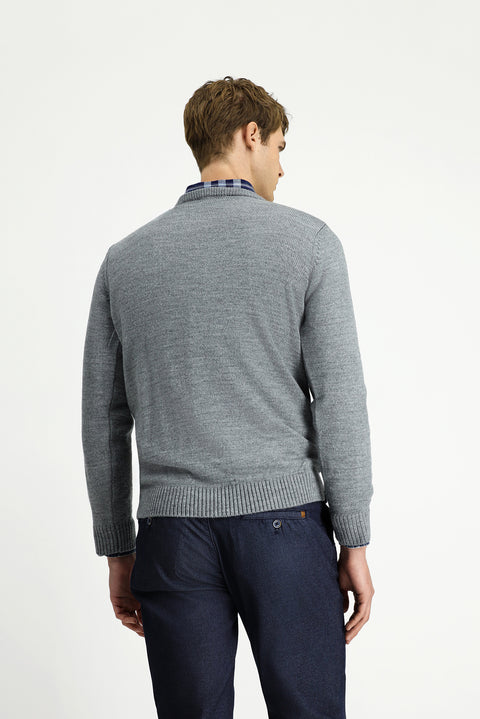 Medium Grey Melange Crew Neck Regular Fit Patterned Knit Sweater