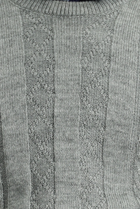 Medium Grey Melange Crew Neck Regular Fit Patterned Knit Sweater