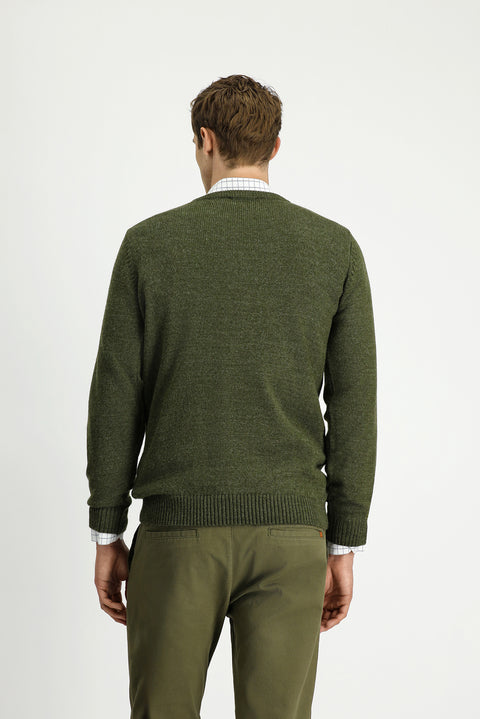 Medium Khaki Crew Neck Regular Fit Patterned Knit Sweater