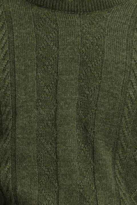 Medium Khaki Crew Neck Regular Fit Patterned Knit Sweater