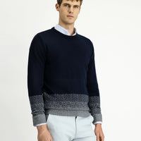 Dark Navy Crew Neck Regular Fit Patterned Knit Sweater