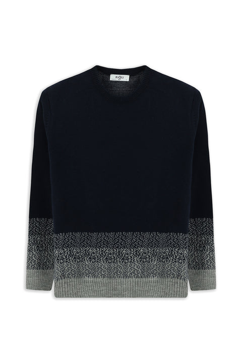 Dark Navy Crew Neck Regular Fit Patterned Knit Sweater