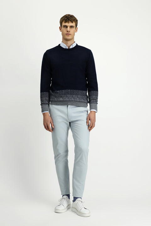 Dark Navy Crew Neck Regular Fit Patterned Knit Sweater