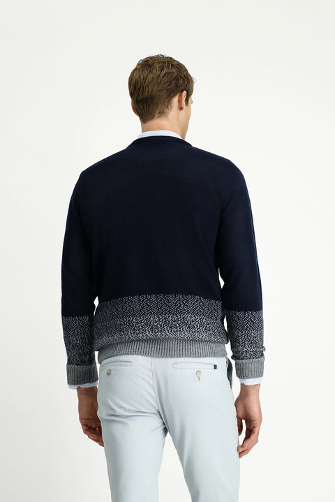 Dark Navy Crew Neck Regular Fit Patterned Knit Sweater
