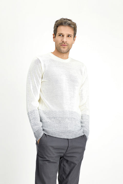 Off-white crew neck regular fit patterned knit sweater