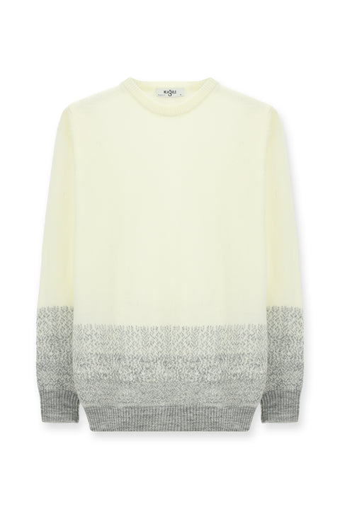 Off-white crew neck regular fit patterned knit sweater