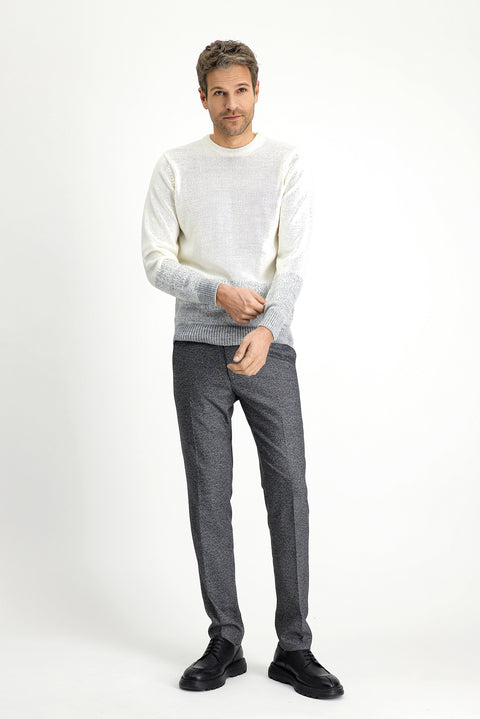 Off-white crew neck regular fit patterned knit sweater