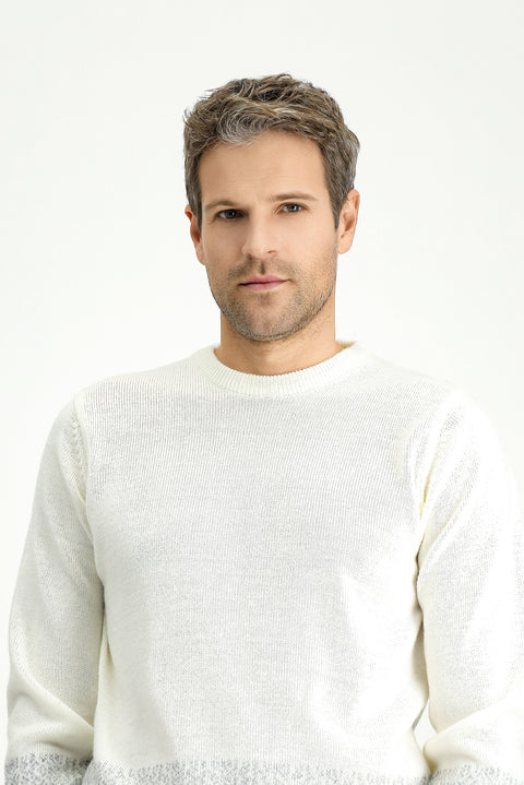 Off-white crew neck regular fit patterned knit sweater
