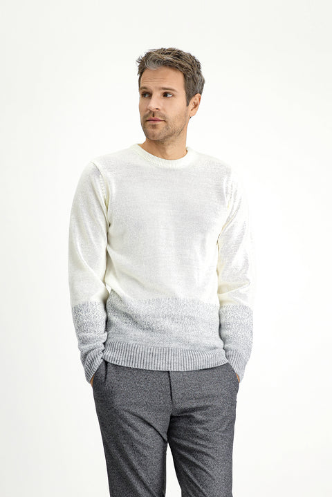 Off-white crew neck regular fit patterned knit sweater