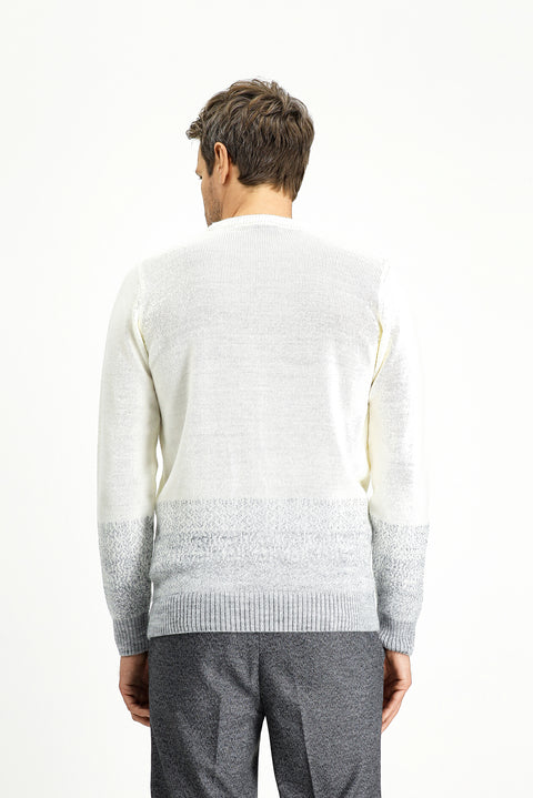 Off-white crew neck regular fit patterned knit sweater