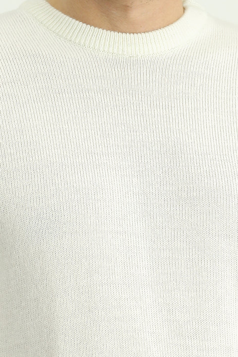 Off-white crew neck regular fit patterned knit sweater