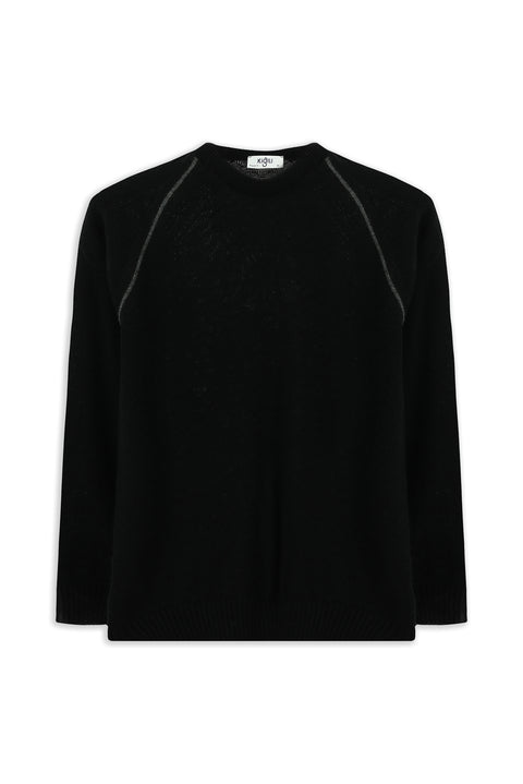 Black Crew Neck Regular Fit Patterned Knit Sweater