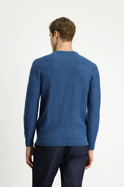Indigo Crew Neck Regular Fit Patterned Knit Sweater