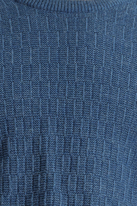 Indigo Crew Neck Regular Fit Patterned Knit Sweater