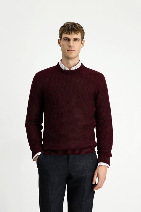 Dark Burgundy Crew Neck Regular Fit Patterned Knit Sweater