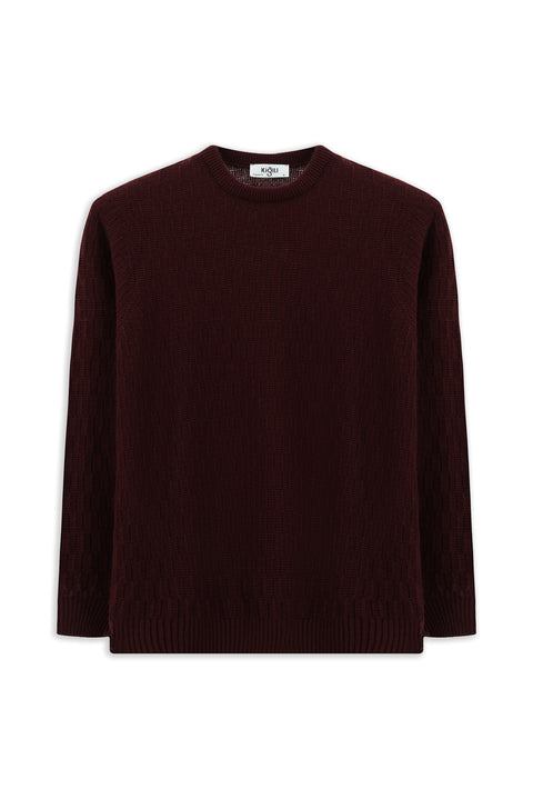 Dark Burgundy Crew Neck Regular Fit Patterned Knit Sweater