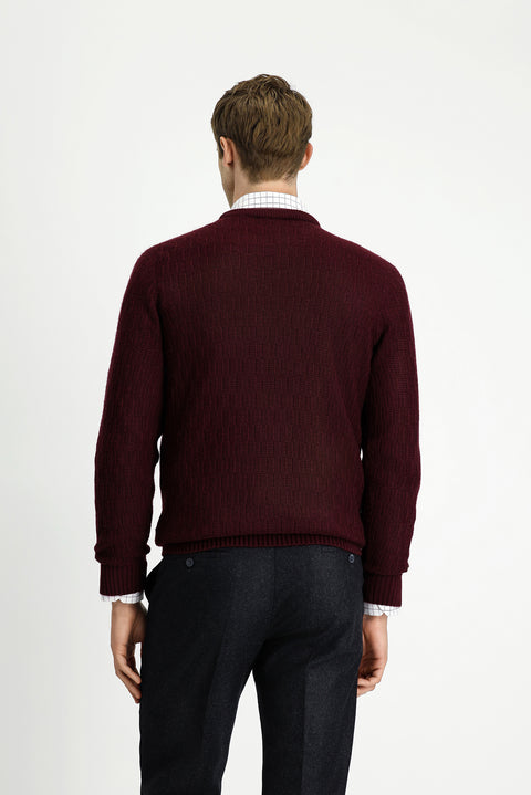 Dark Burgundy Crew Neck Regular Fit Patterned Knit Sweater