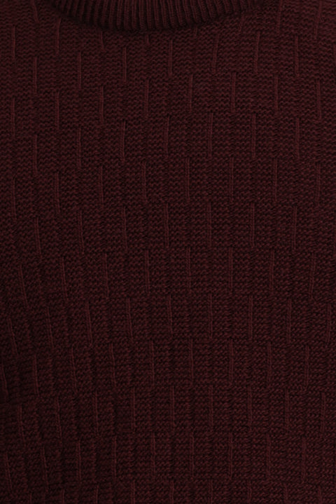 Dark Burgundy Crew Neck Regular Fit Patterned Knit Sweater