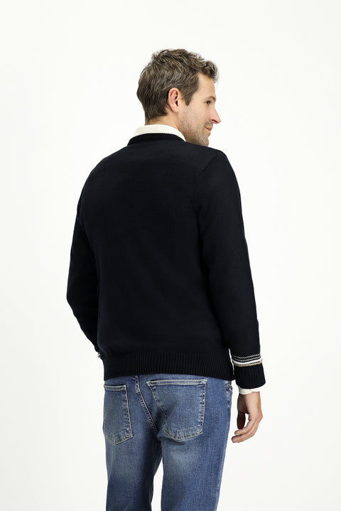 Dark Navy Crew Neck Regular Fit Patterned Knit Sweater